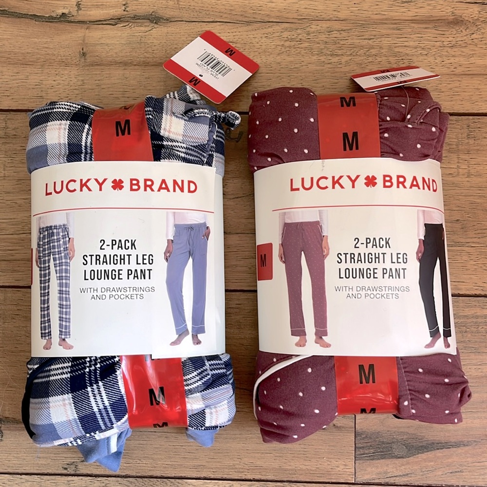 NWT Lucky Brand Women’s 2 x 2-Pack Straight Leg Lounge Pant, Blue & Pink, Medium